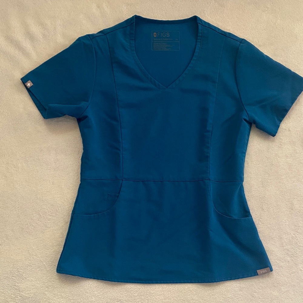 Figs SET Teal/Blue Short Sleeve V-Neck Top XS, Yola Skinny Scrub Pants XXS/P
